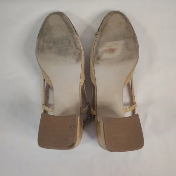 Steve Madden Becka Raffia Slingback Block Heel Pumps Tan Brown Woven Size 8.5M - Picture 7 of 8